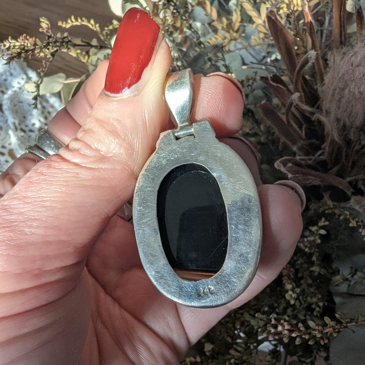 Vintage Banded Earthy Agate & Sterling Silver pendant