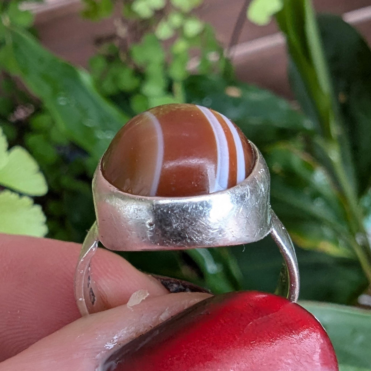 Vintage Agate & Sterling Silver ring - London 1974 hallmarked