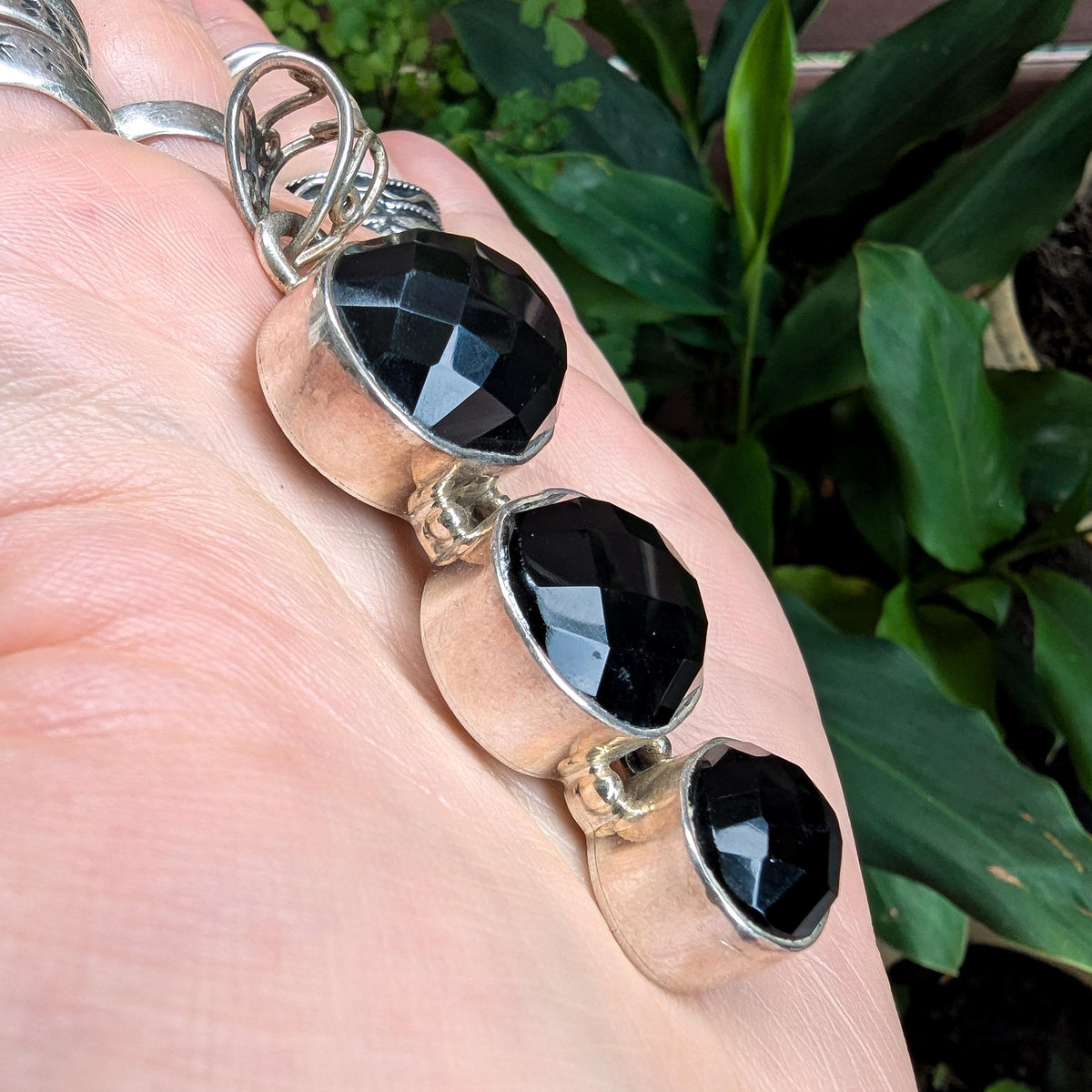 Vintage Onyx & Sterling Silver statement pendant