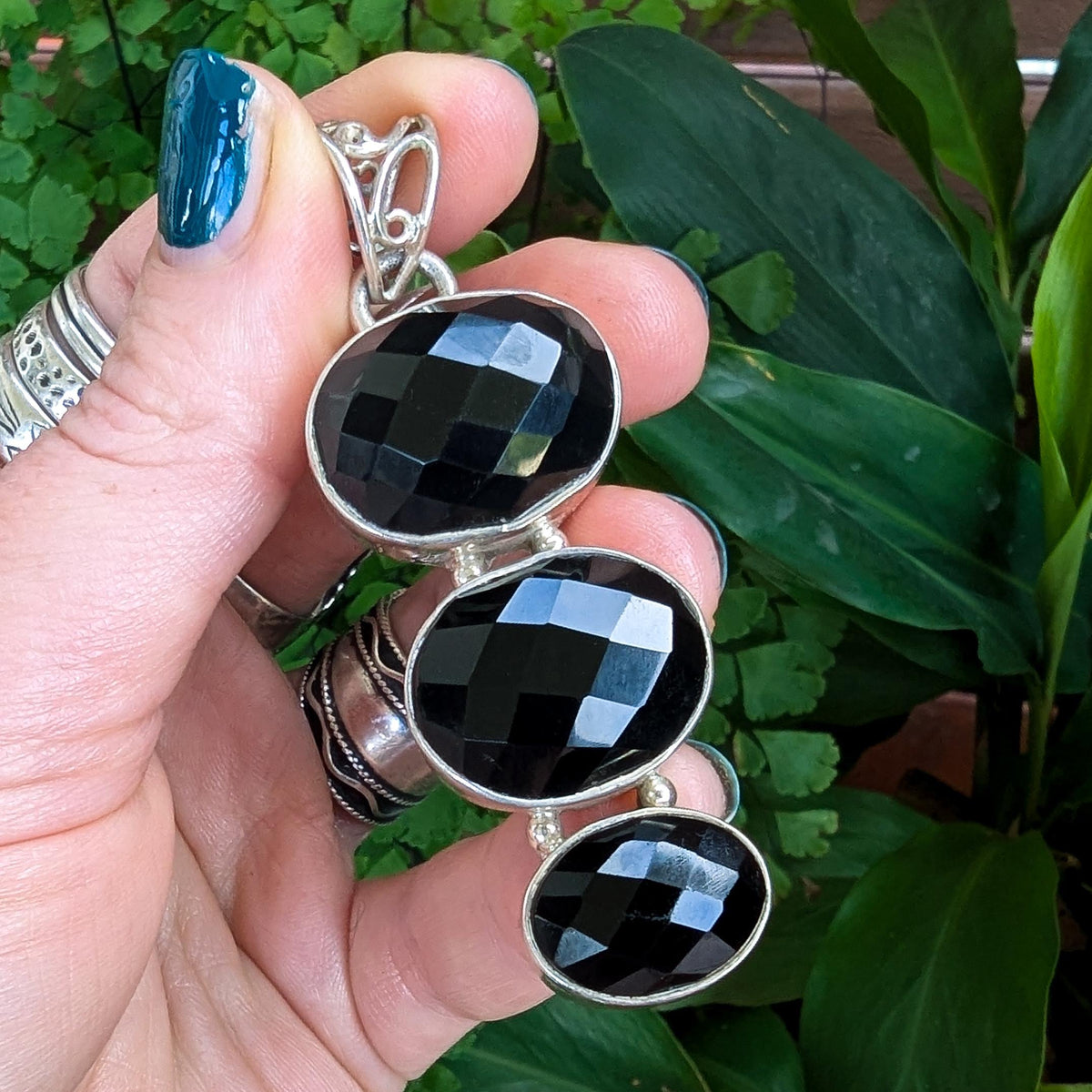 Vintage Onyx & Sterling Silver statement pendant