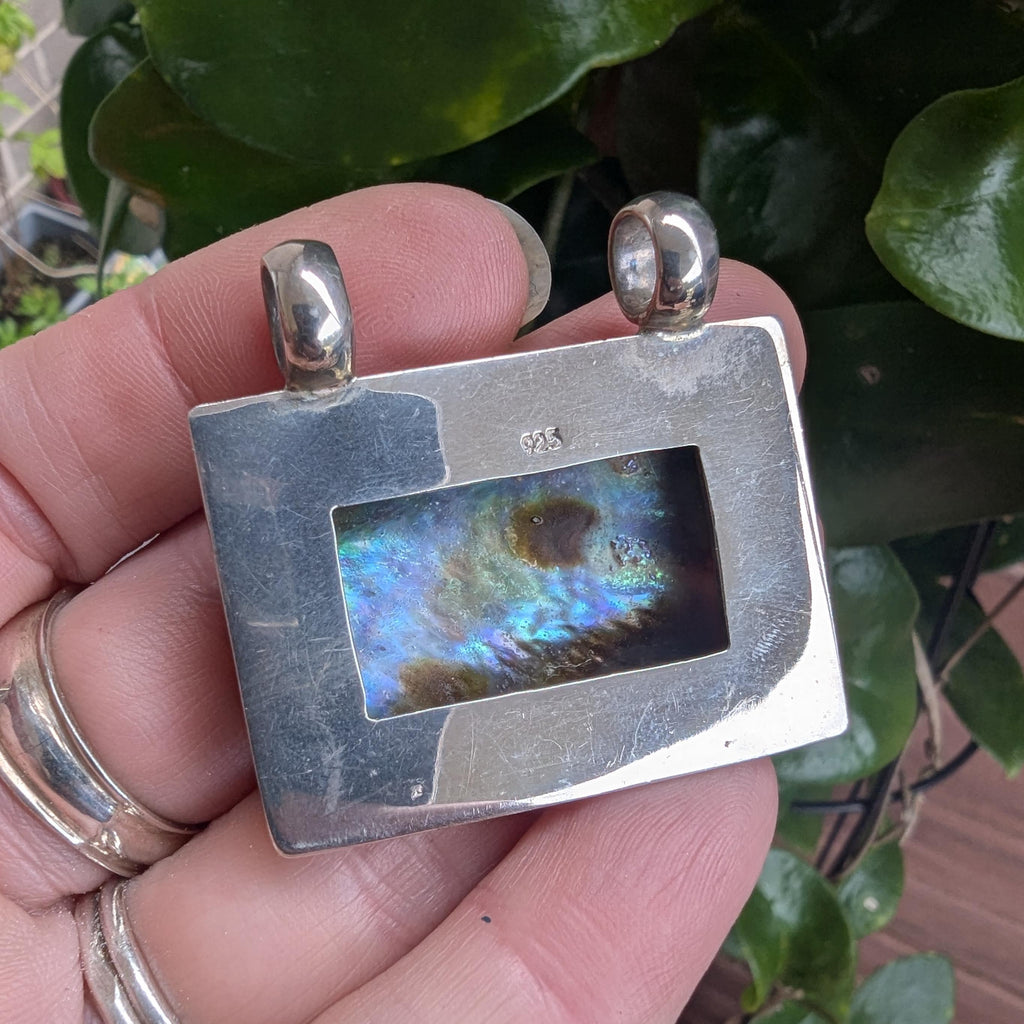 Vintage Chunky Sterling Silver Paua shell pendant