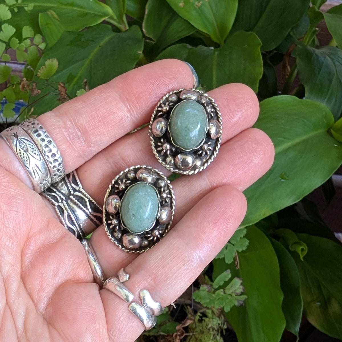 Vintage Aventurine Sterling Silver clip-on earrings