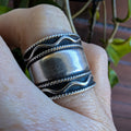 Sterling Silver wide band statement ring rope details - preloved