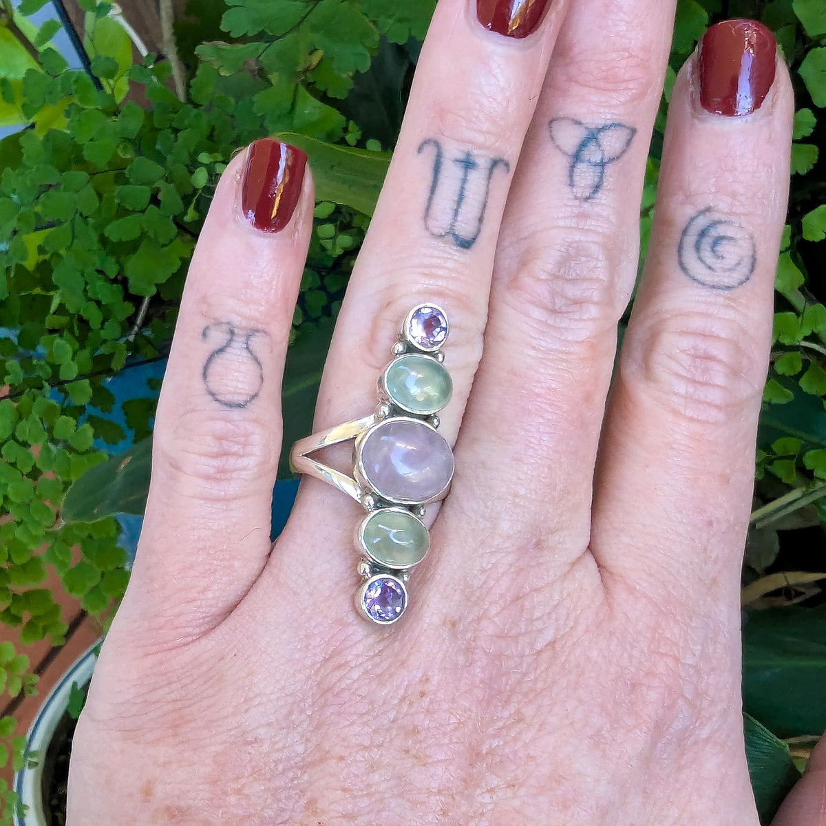 Amethyst Rose Quartz Ring: Sterling Silver Vintage Statement Jewelry