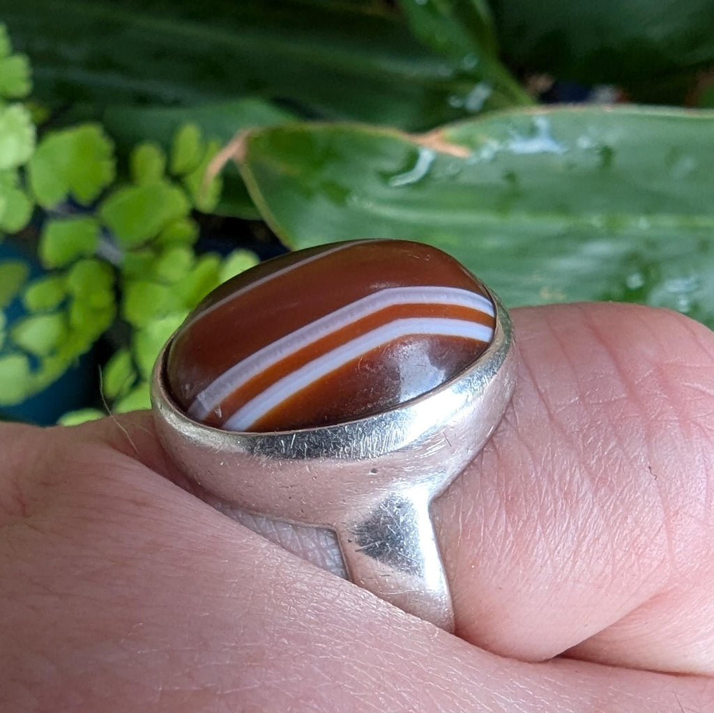 Vintage Agate & Sterling Silver ring - London 1974 hallmarked