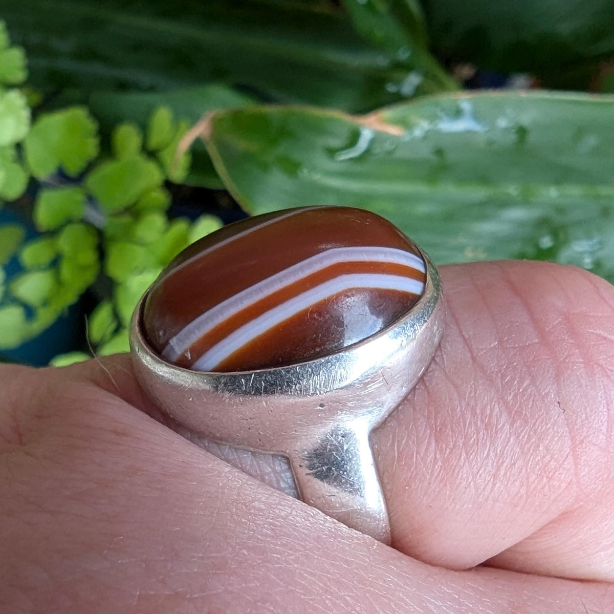 Vintage Agate & Sterling Silver ring - London 1974 hallmarked