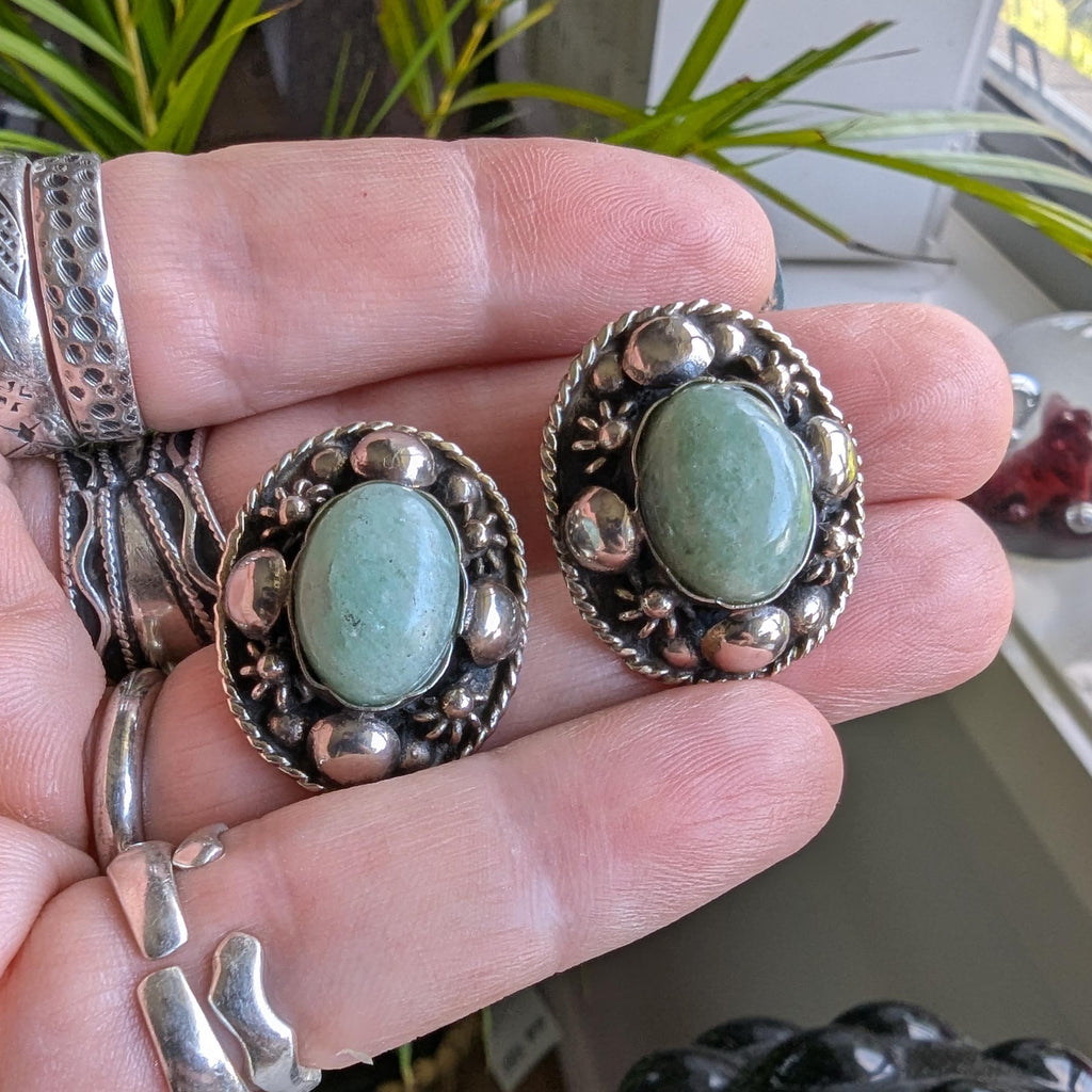 Vintage Aventurine Sterling Silver clip-on earrings