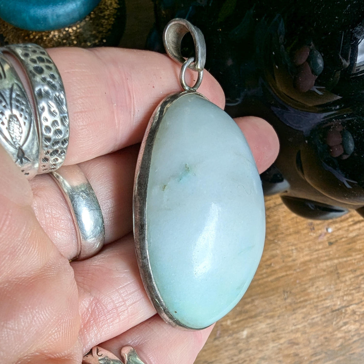 Vintage Amazonite & sterling silver pendant