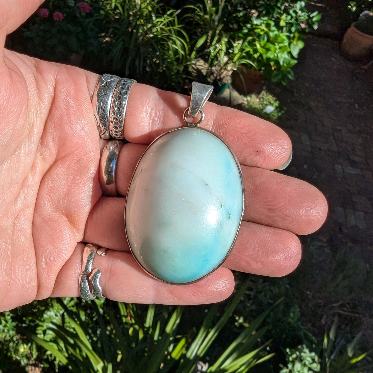 Vintage Amazonite & sterling silver pendant