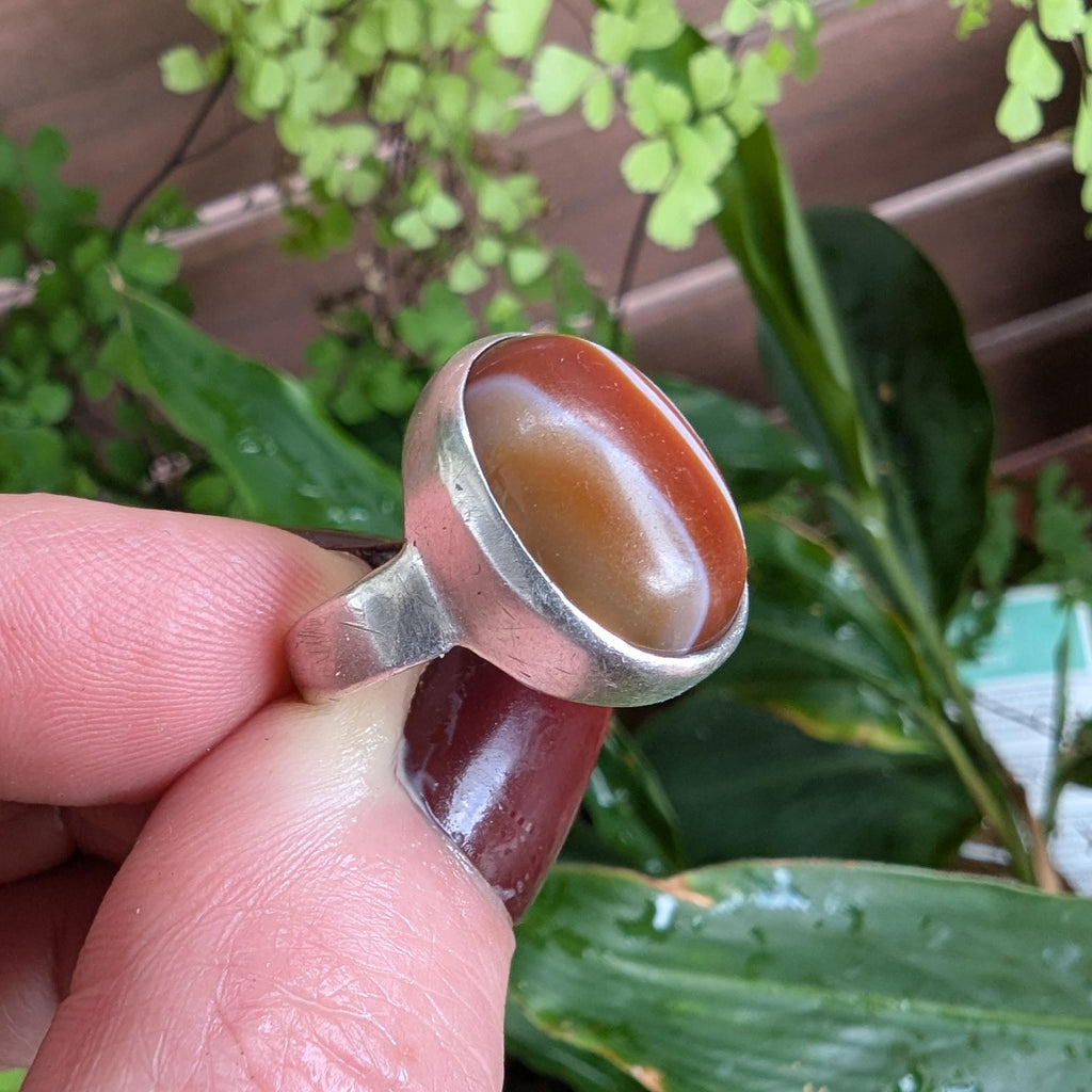 Vintage Agate & Sterling Silver ring - London 1974 hallmarked