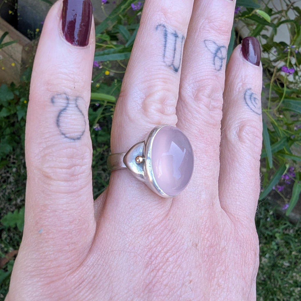 Rose Quartz Sterling Silver & 18 Carat Gold Vintage Ring