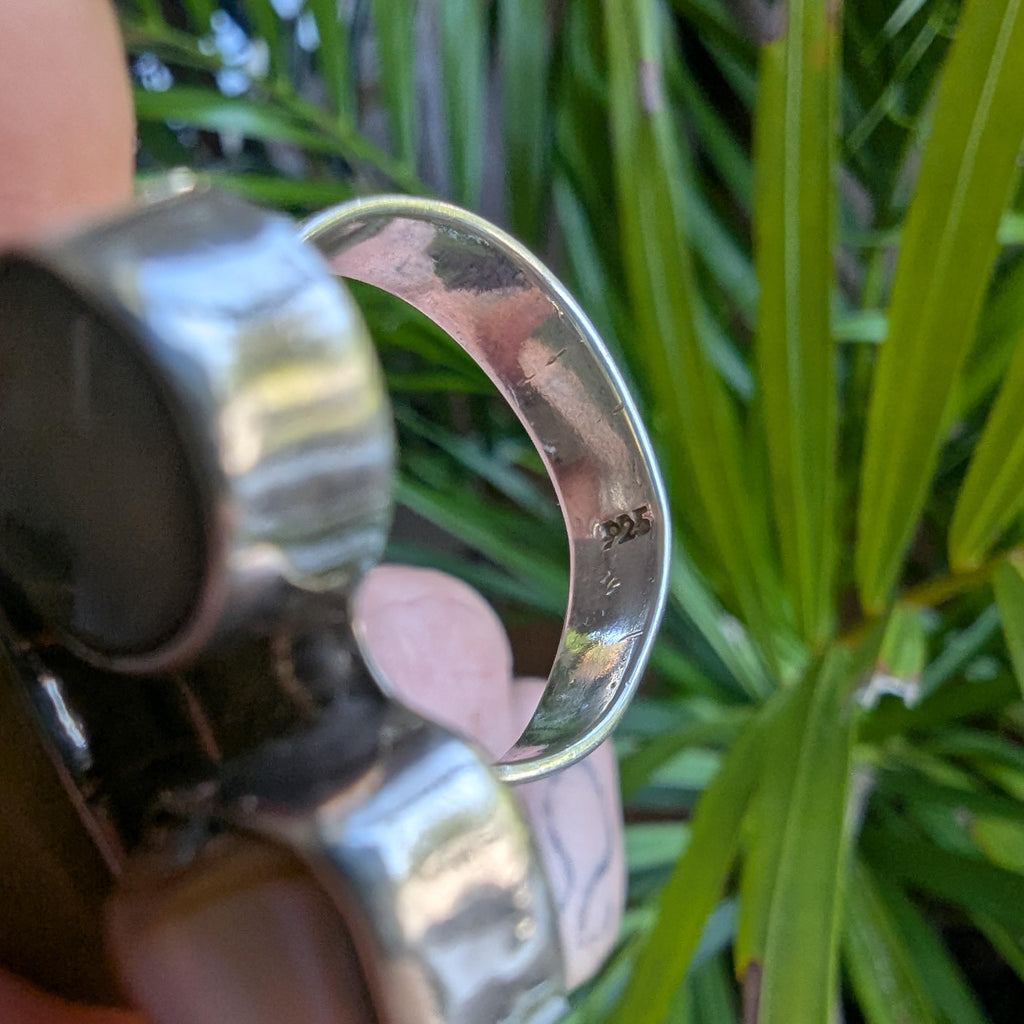 Vintage Sterling Silver Agate & Shell Statement Ring