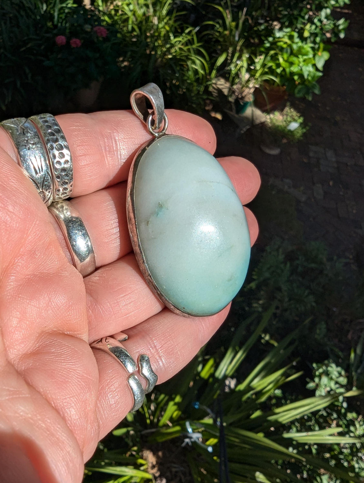Vintage Amazonite & sterling silver pendant