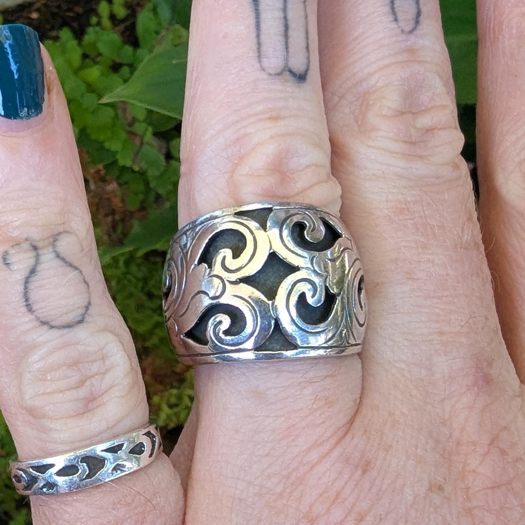 Vintage Sterling Silver wide band ring