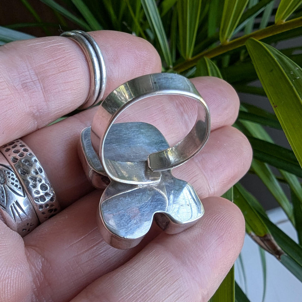 Vintage Sterling Silver Agate & Shell Statement Ring
