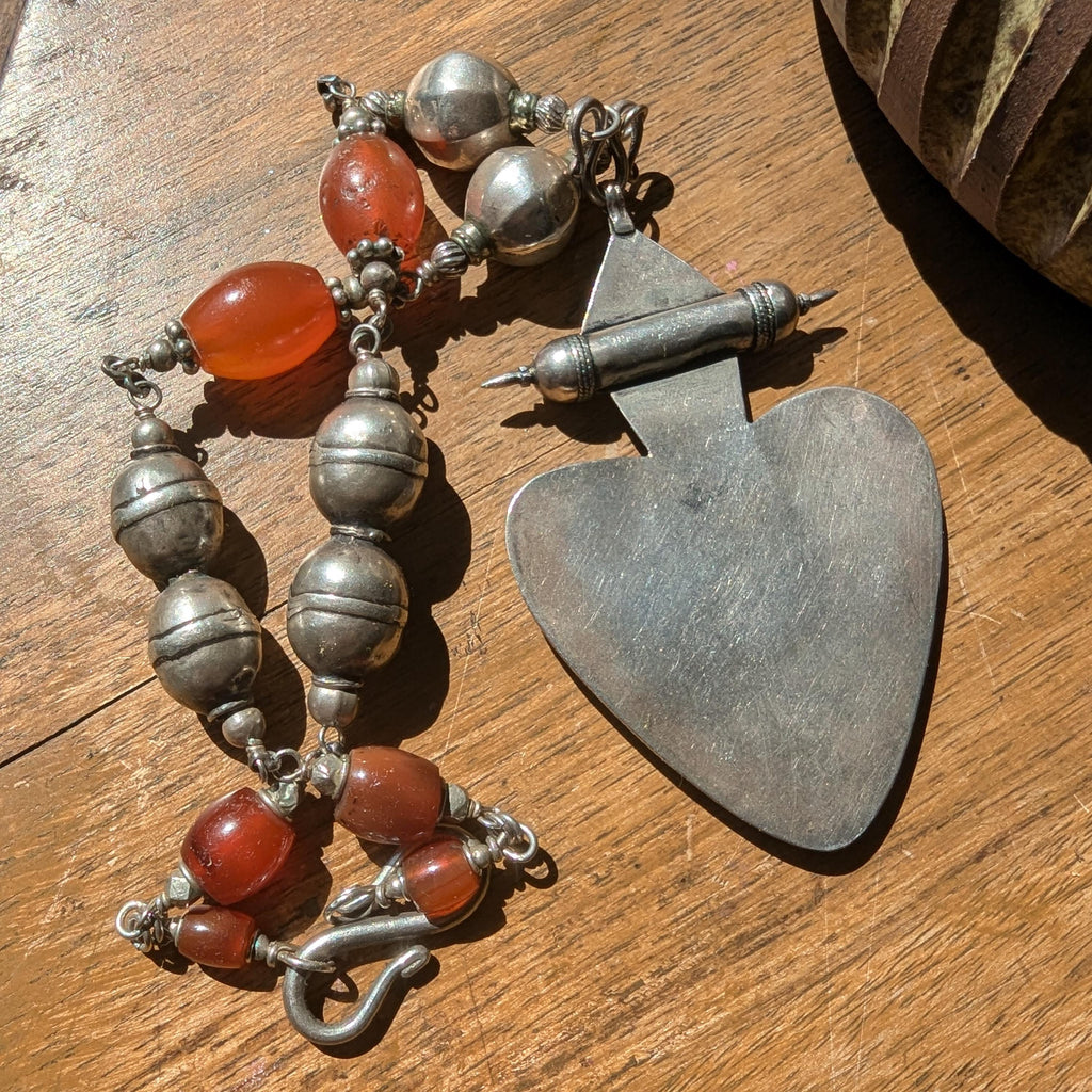 Rare Turkman carnelian, silver with gold gilt inlay Vintage/antique necklace