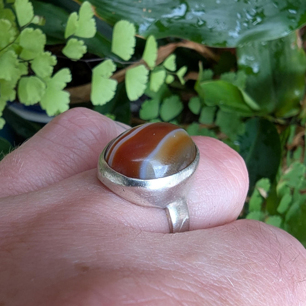 Vintage Agate & Sterling Silver ring - London 1974 hallmarked