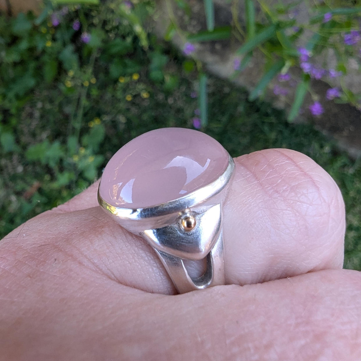 Rose Quartz Sterling Silver & 18 Carat Gold Vintage Ring