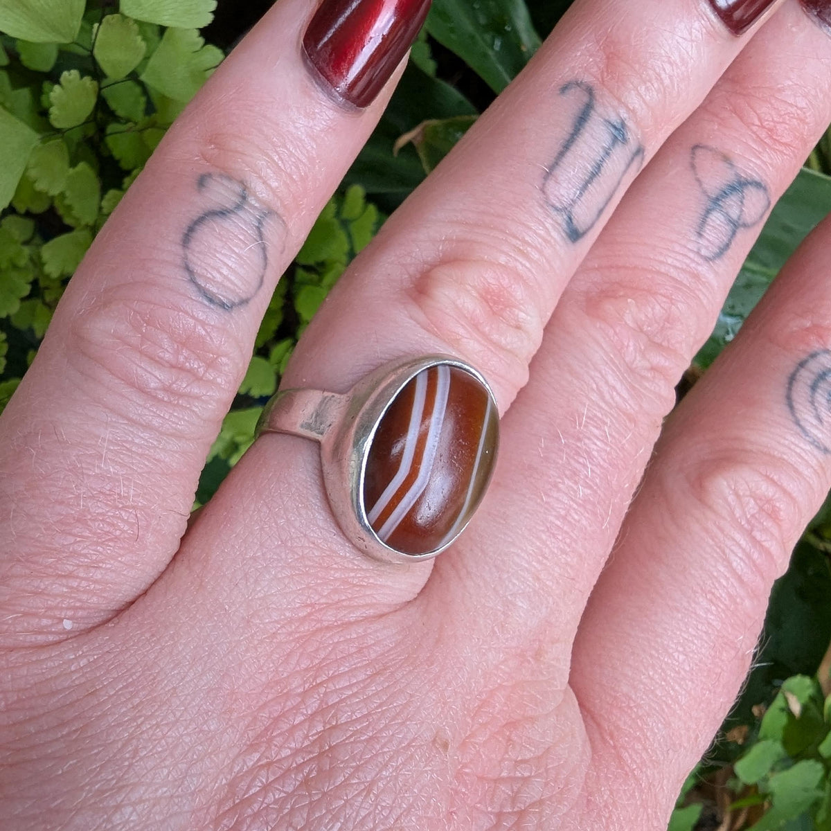 Vintage Agate & Sterling Silver ring - London 1974 hallmarked