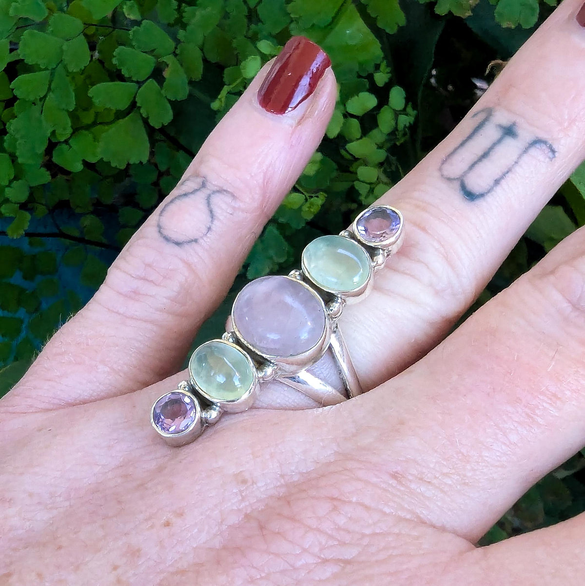 Amethyst Rose Quartz Ring: Sterling Silver Vintage Statement Jewelry