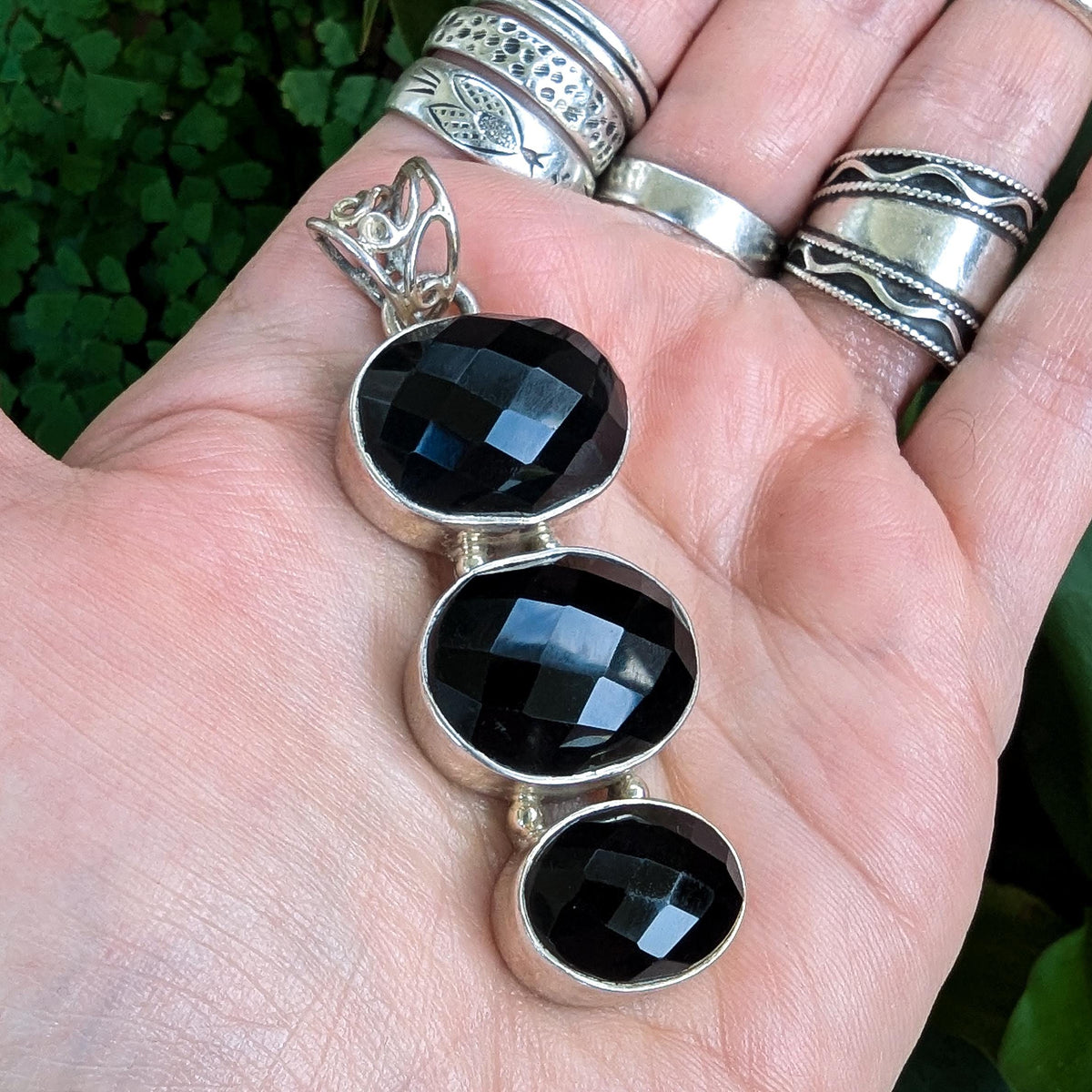 Vintage Onyx & Sterling Silver statement pendant