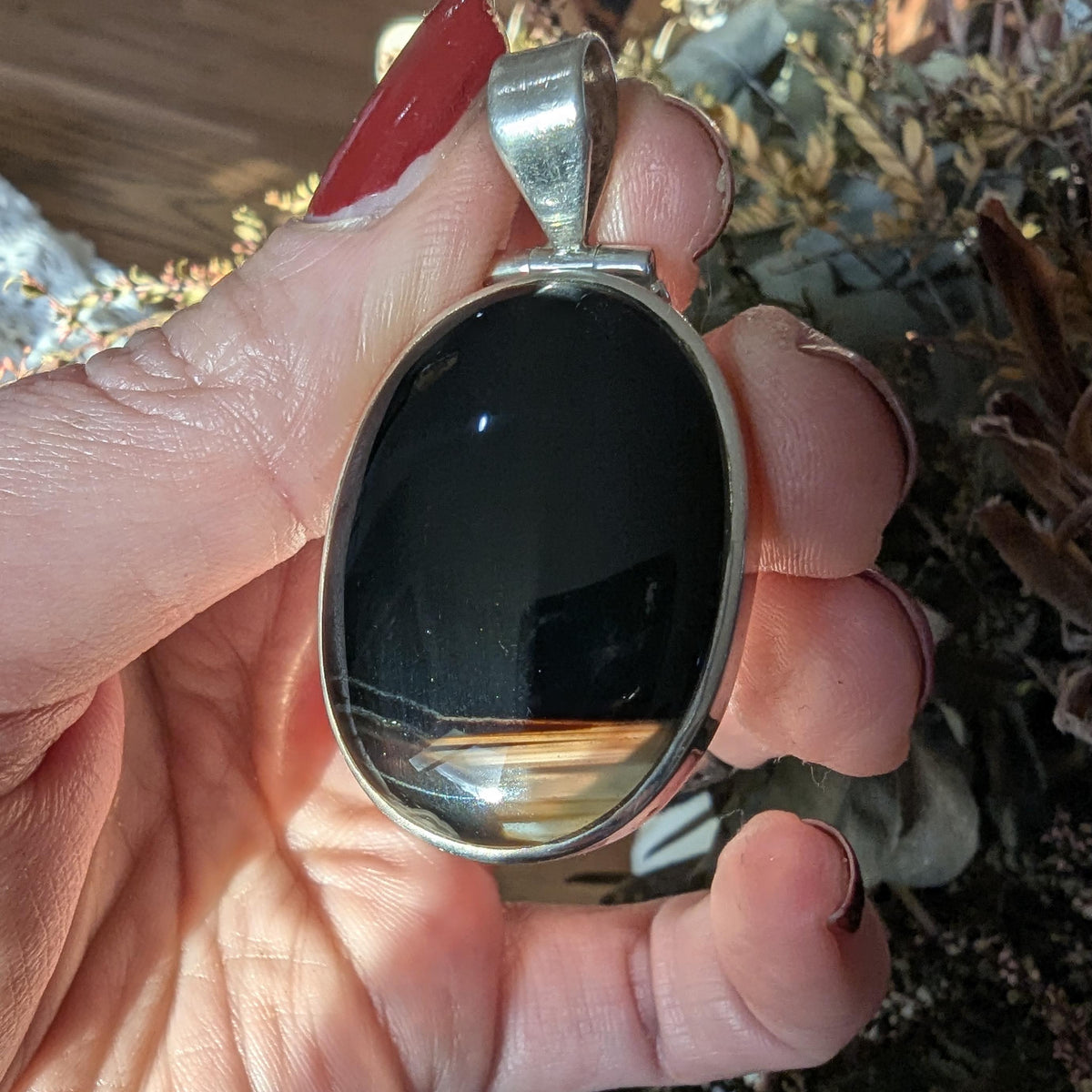 Vintage Banded Earthy Agate & Sterling Silver pendant