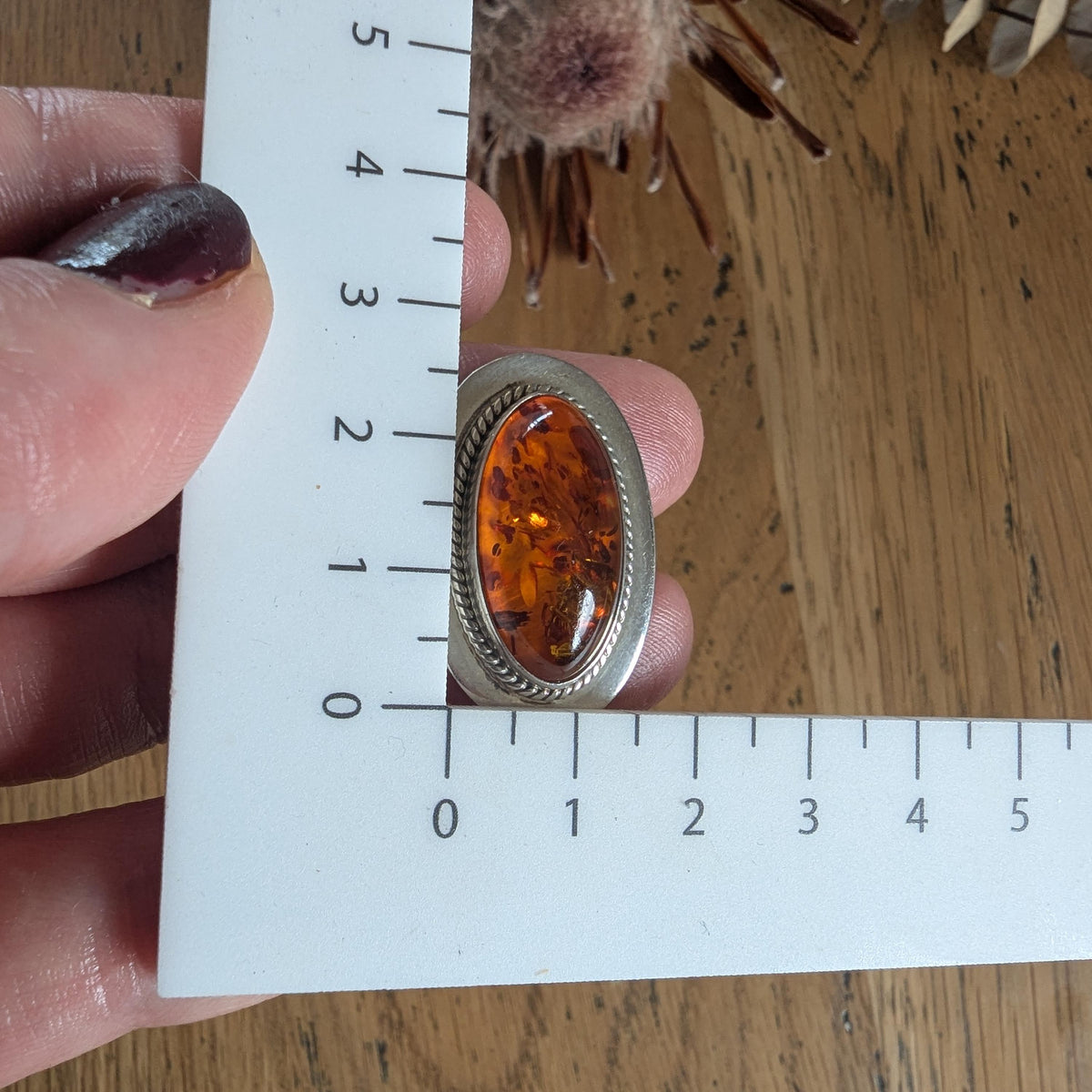 Sterling Silver & Amber signed 'FF Sterling' statement ring