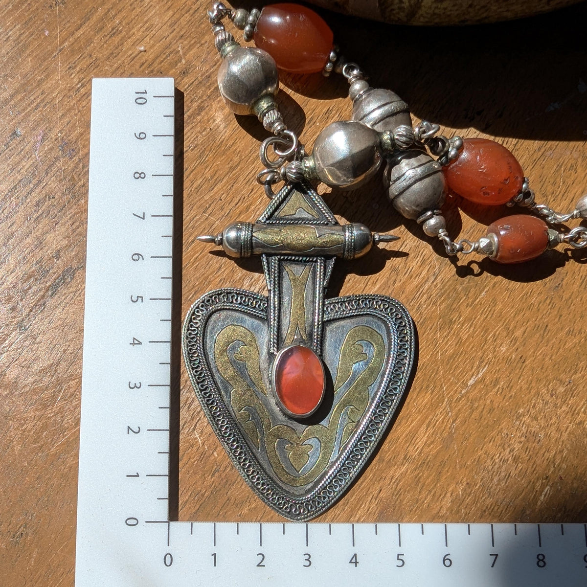 Rare Turkman carnelian, silver with gold gilt inlay Vintage/antique necklace