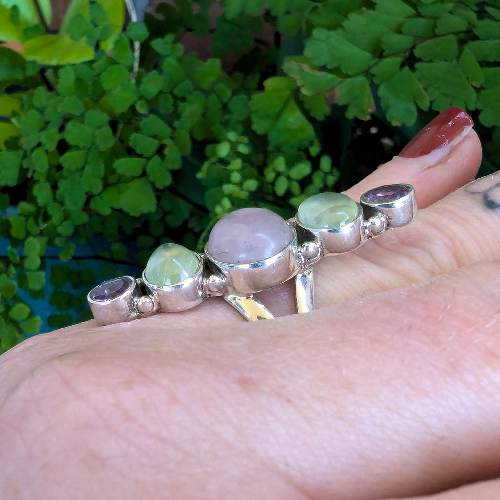 Amethyst Rose Quartz Ring: Sterling Silver Vintage Statement Jewelry