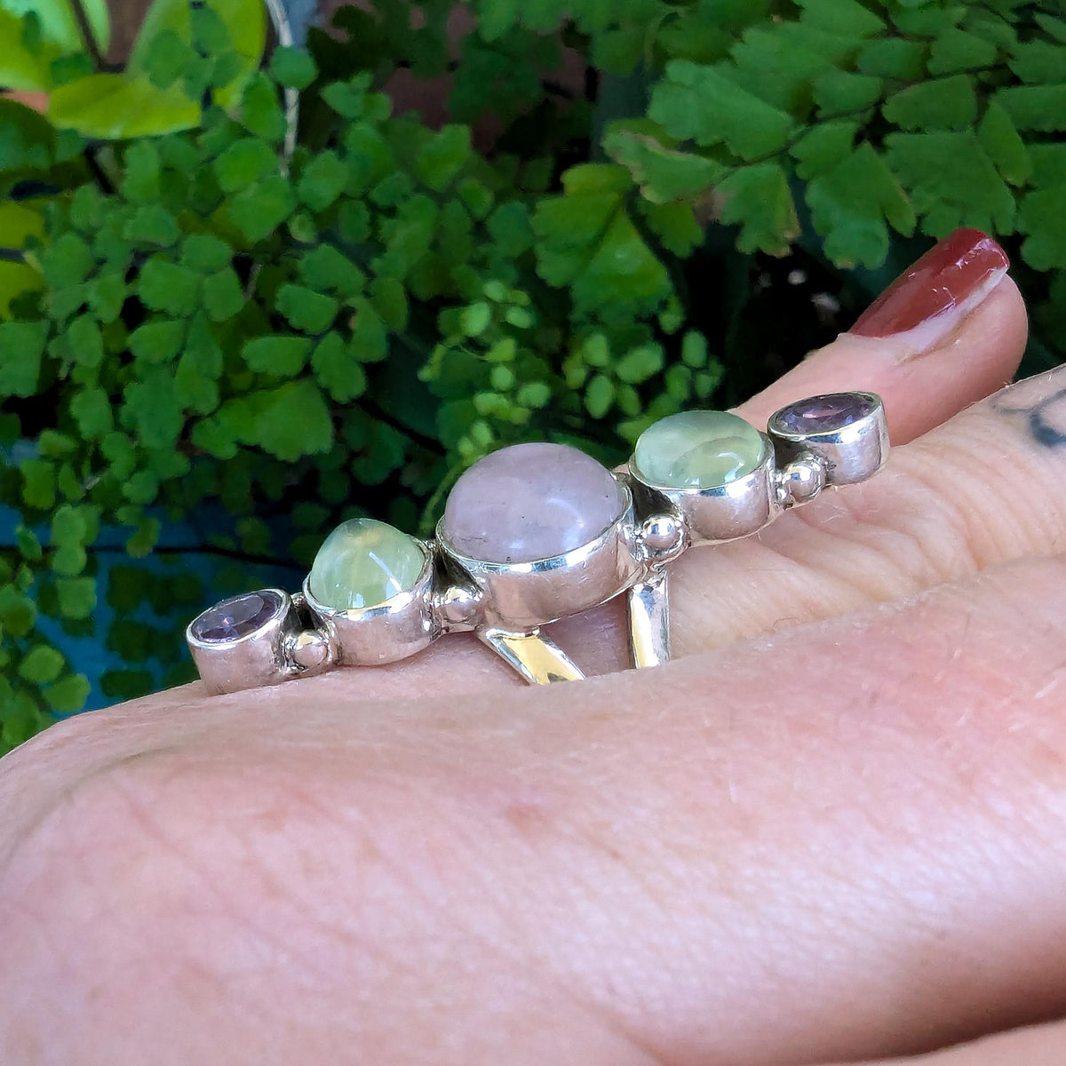 Amethyst Rose Quartz Ring: Sterling Silver Vintage Statement Jewelry