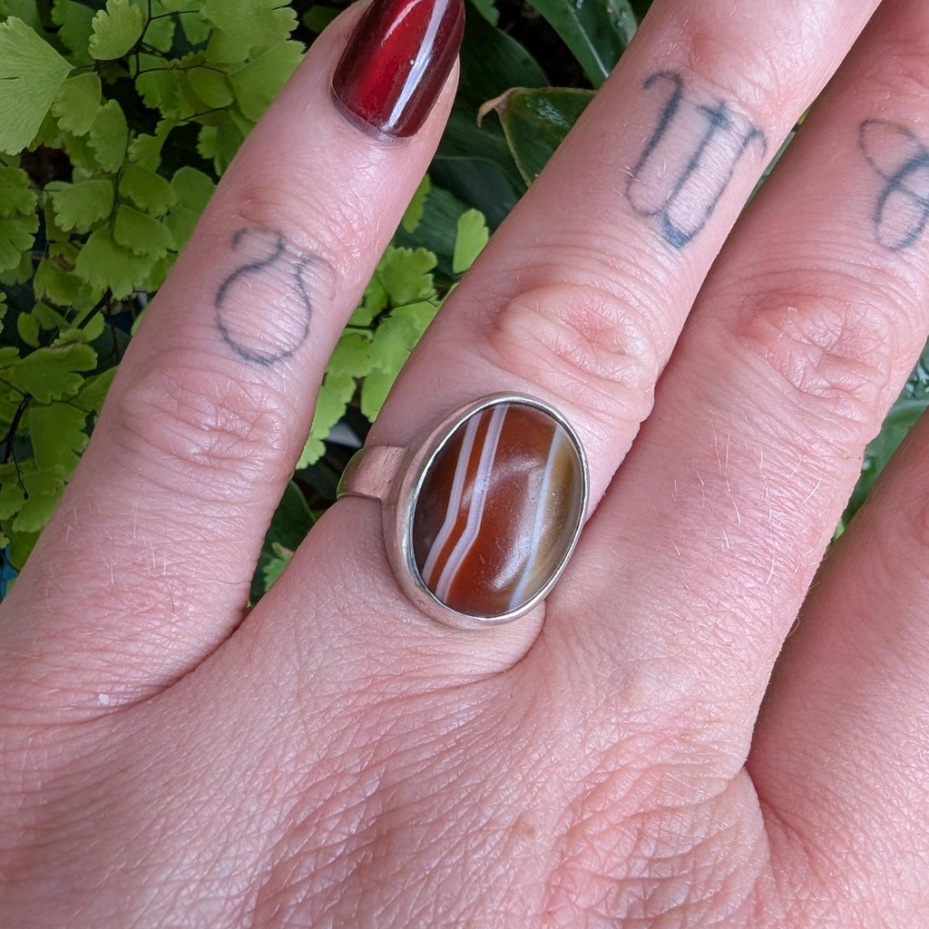 Vintage Agate & Sterling Silver ring - London 1974 hallmarked