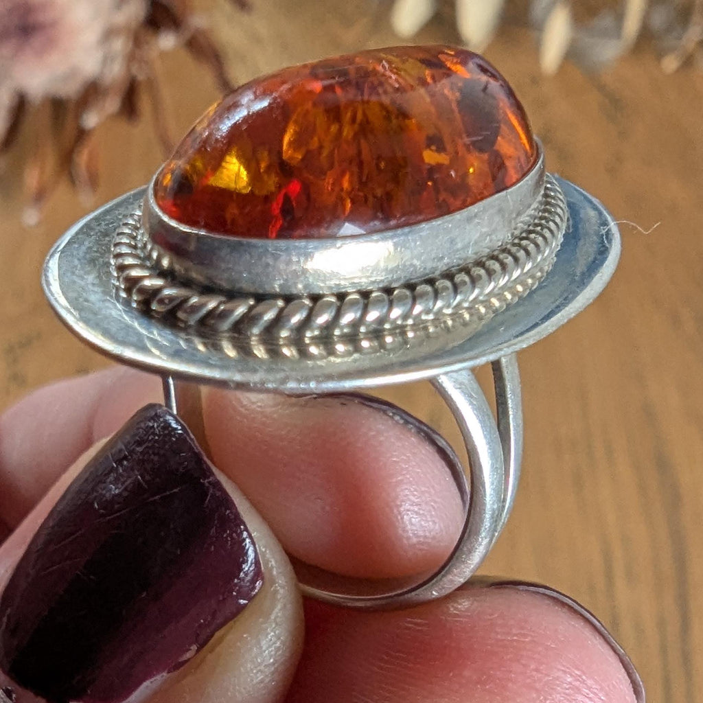 Sterling Silver & Amber signed 'FF Sterling' statement ring