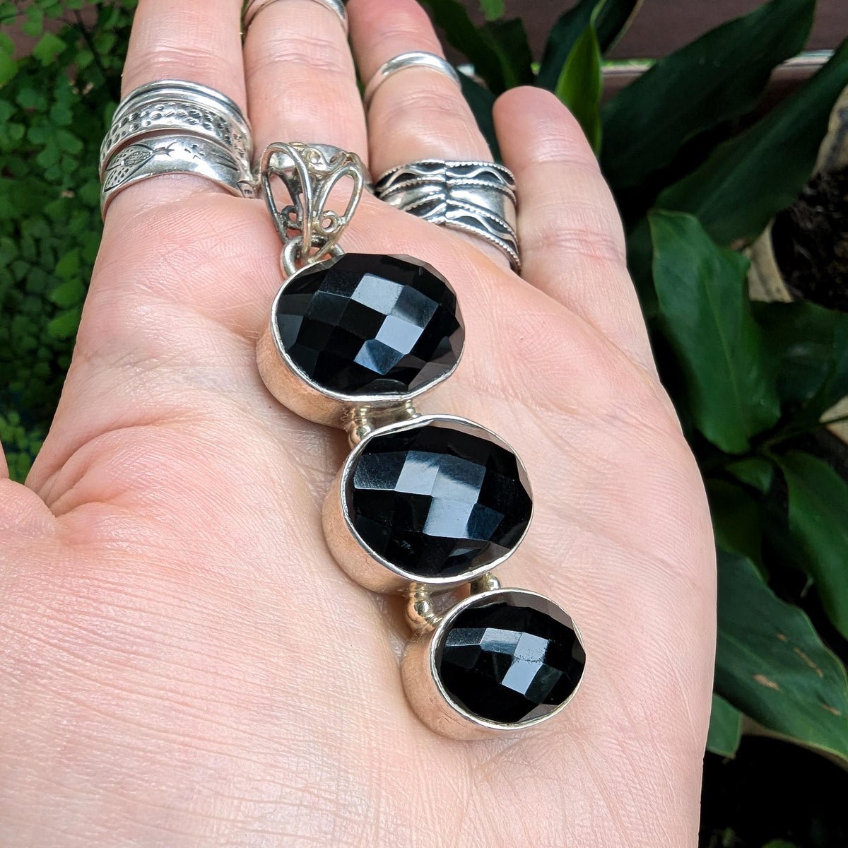 Vintage Onyx & Sterling Silver statement pendant