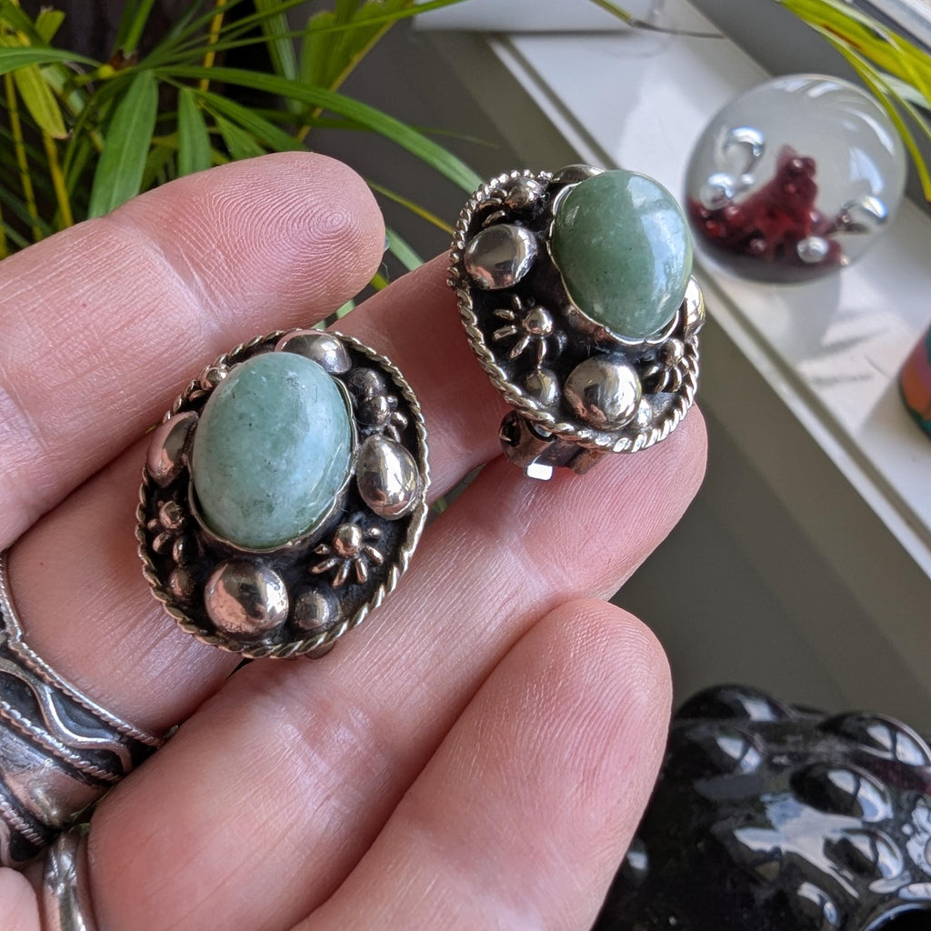 Vintage Aventurine Sterling Silver clip-on earrings