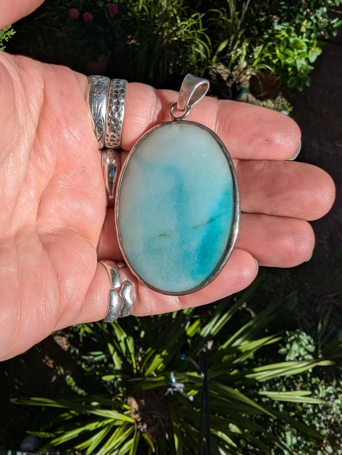 Vintage Amazonite & sterling silver pendant