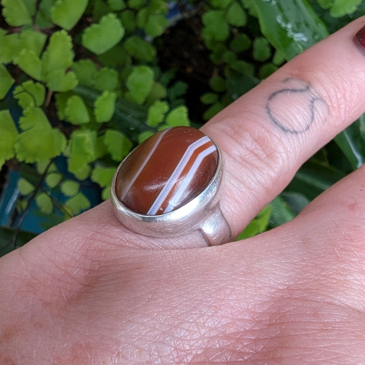 Vintage Agate & Sterling Silver ring - London 1974 hallmarked