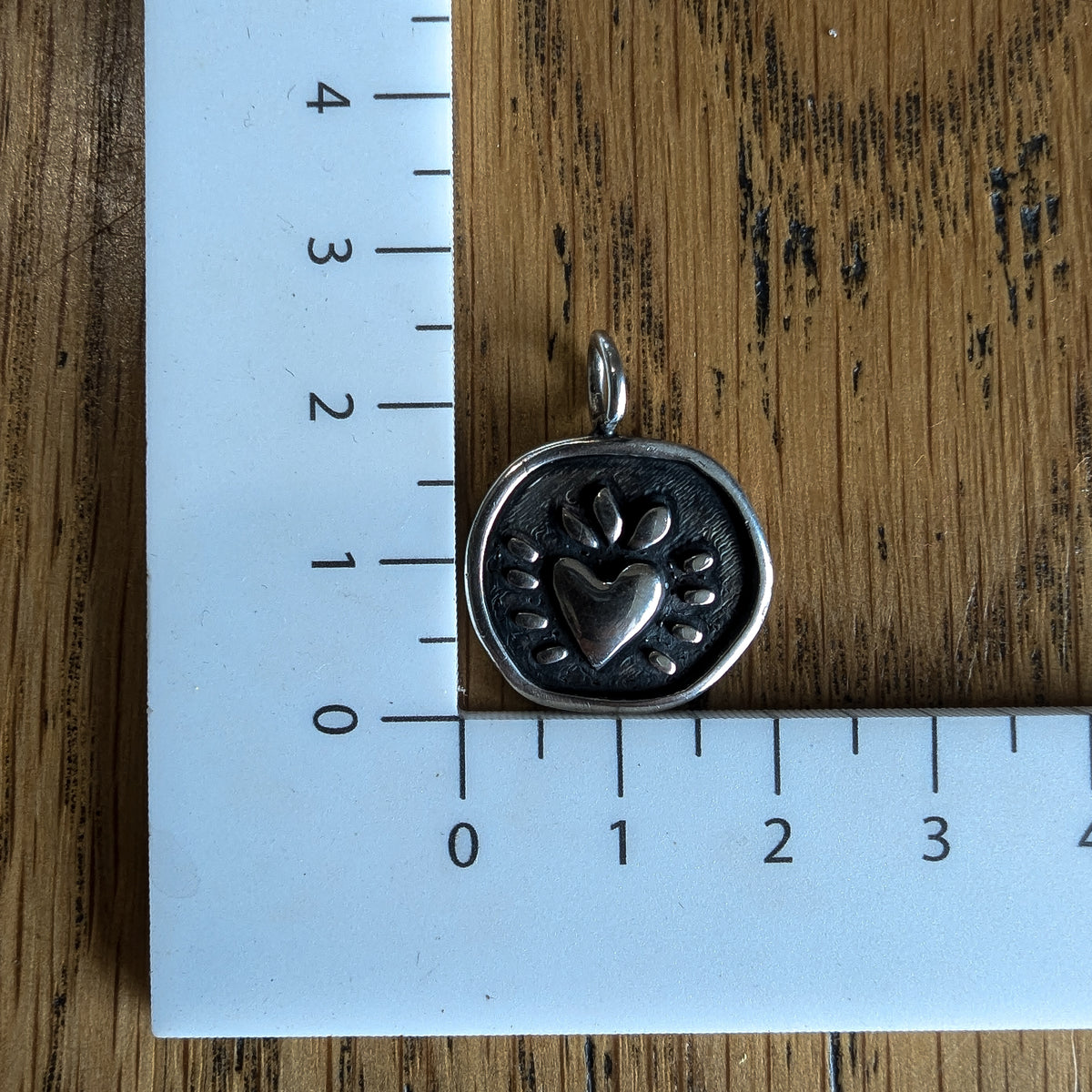 Folk heart fine silver pendant