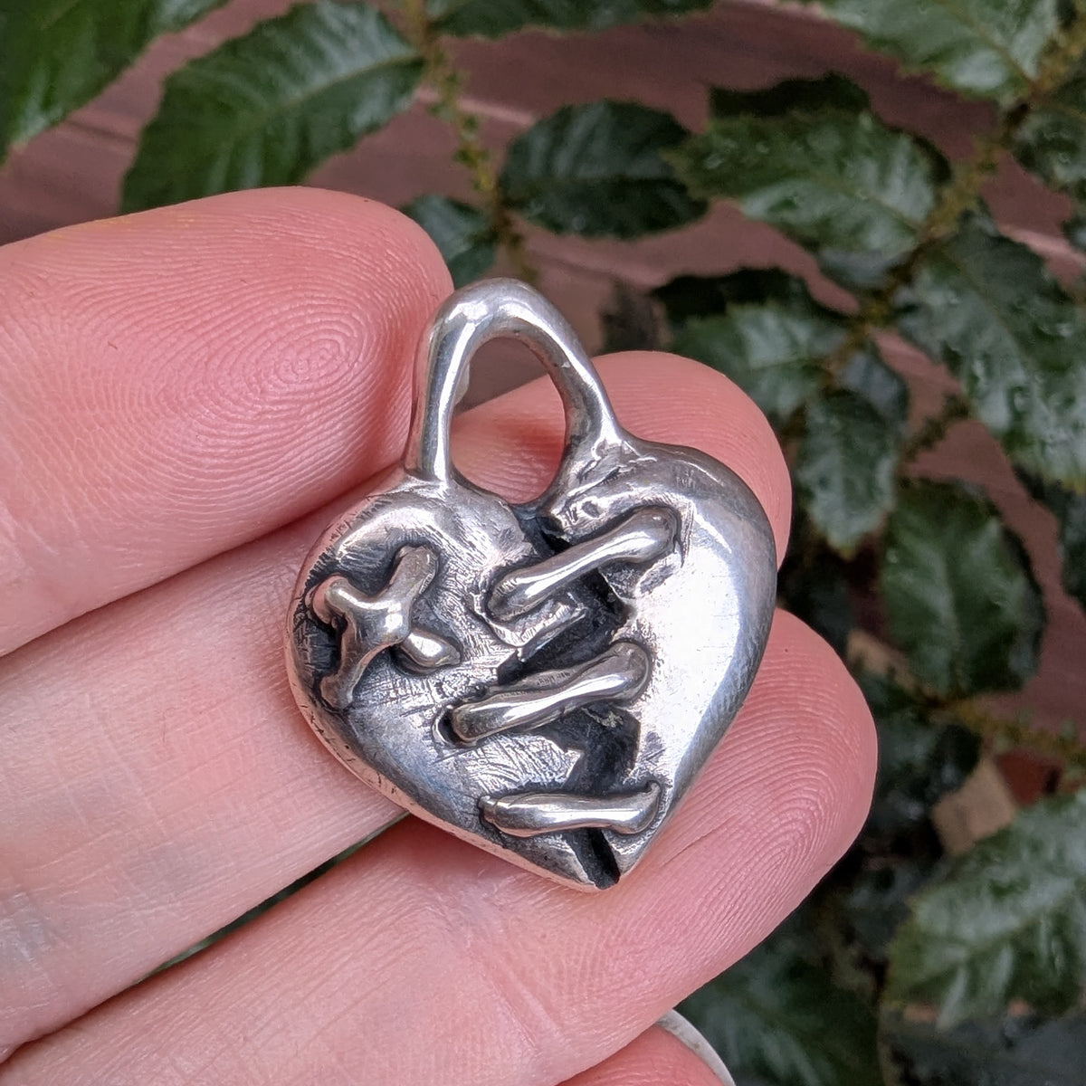 Patched heart solid sterling silver pendant