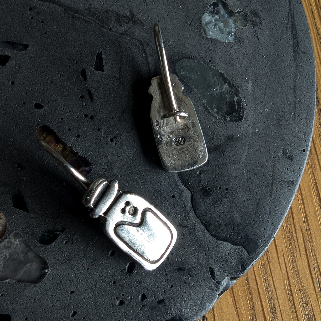 Fine silver potion bottles - hook earrings