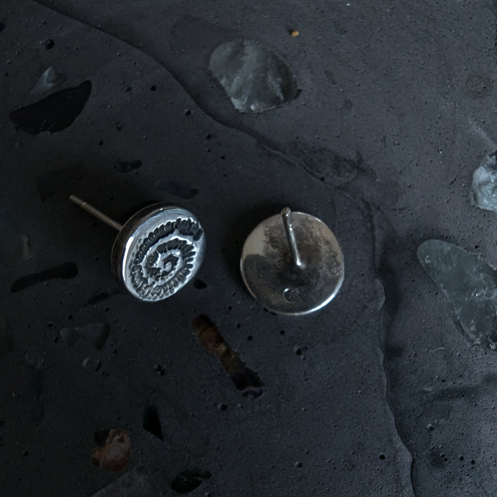 Fine silver spiral ammonite - stud earrings