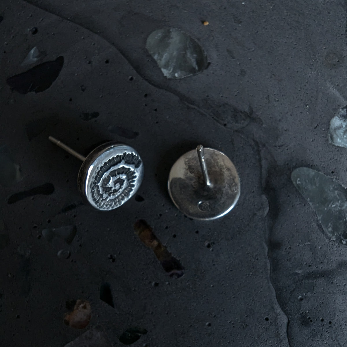 Fine silver spiral ammonite - stud earrings