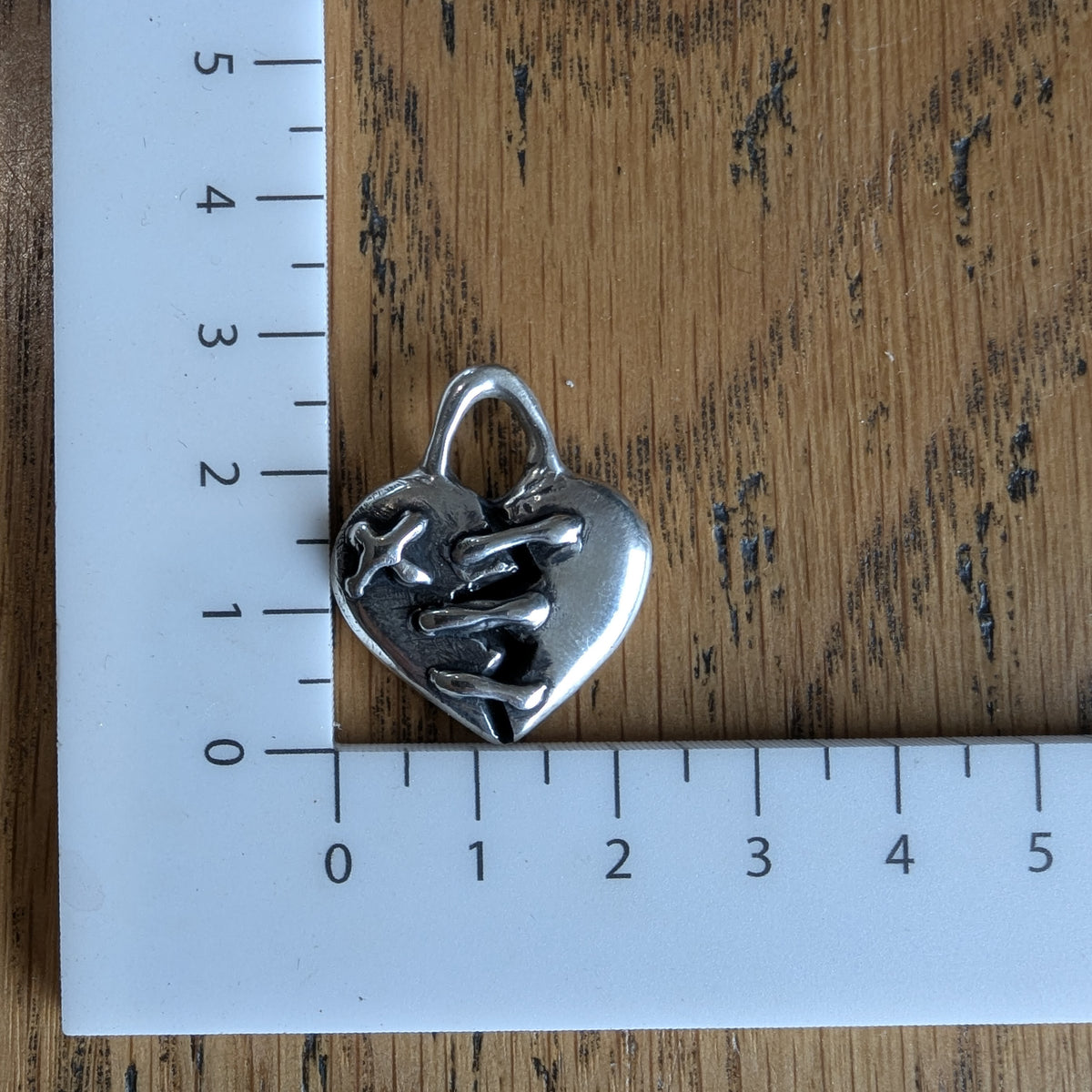 Patched heart solid sterling silver pendant