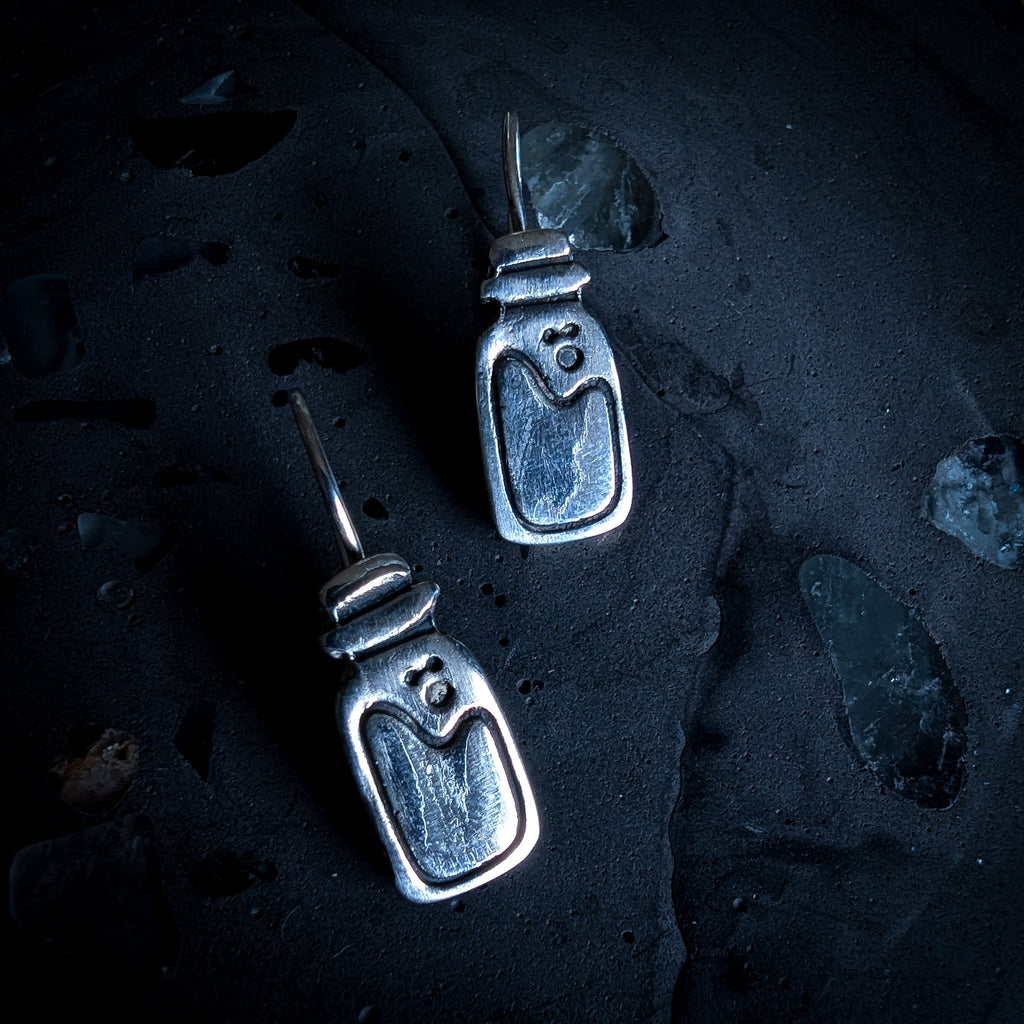Fine silver potion bottles - hook earrings