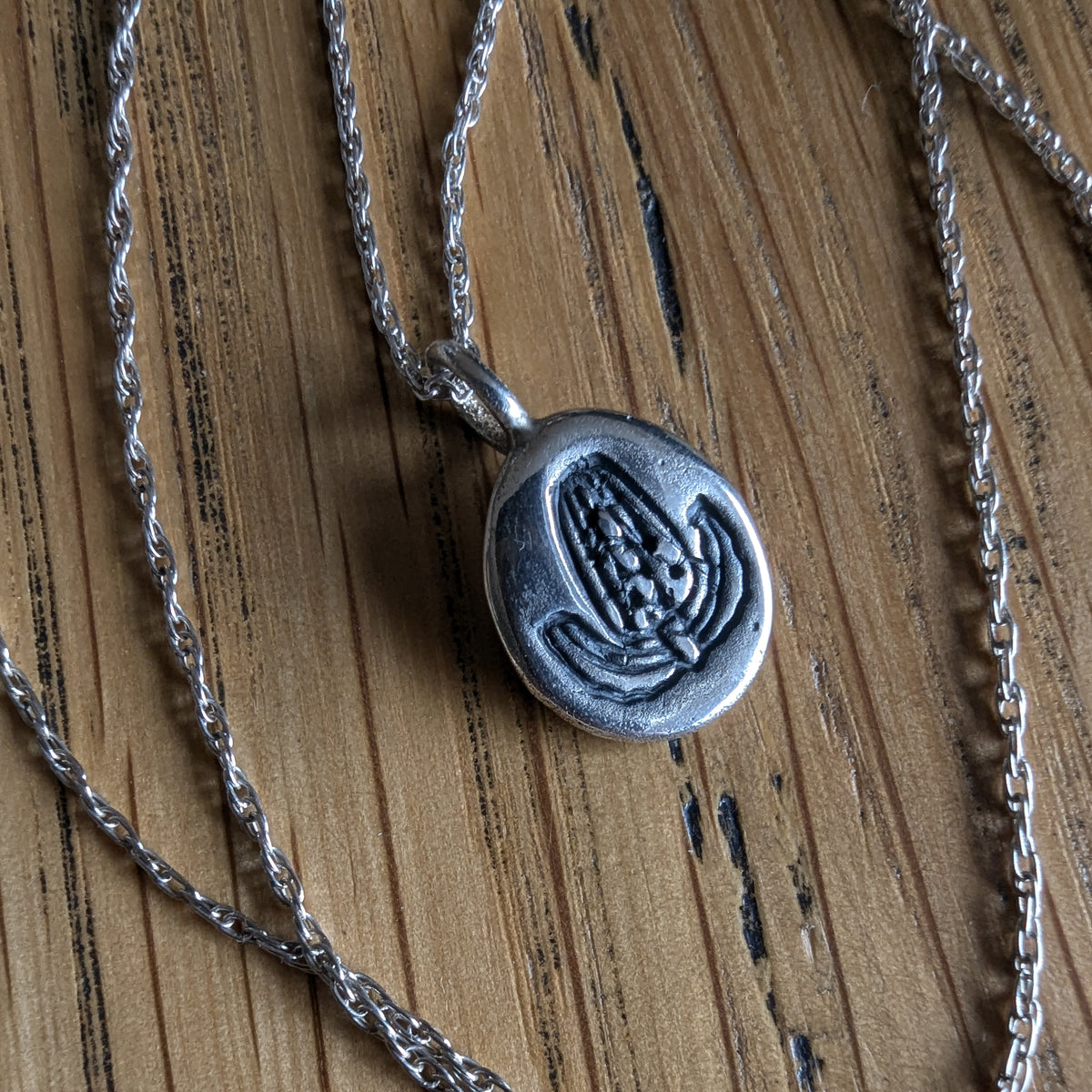 Fine silver banksia pendant on vintage sterling chain
