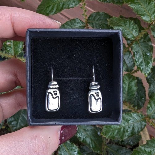 Fine silver potion bottles - hook earrings