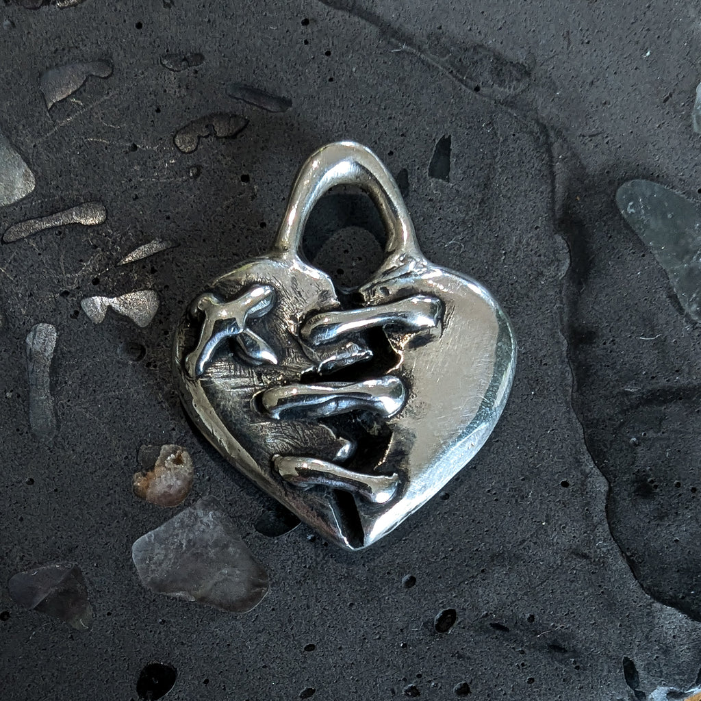 Patched heart solid sterling silver pendant