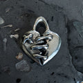 Patched heart solid sterling silver pendant