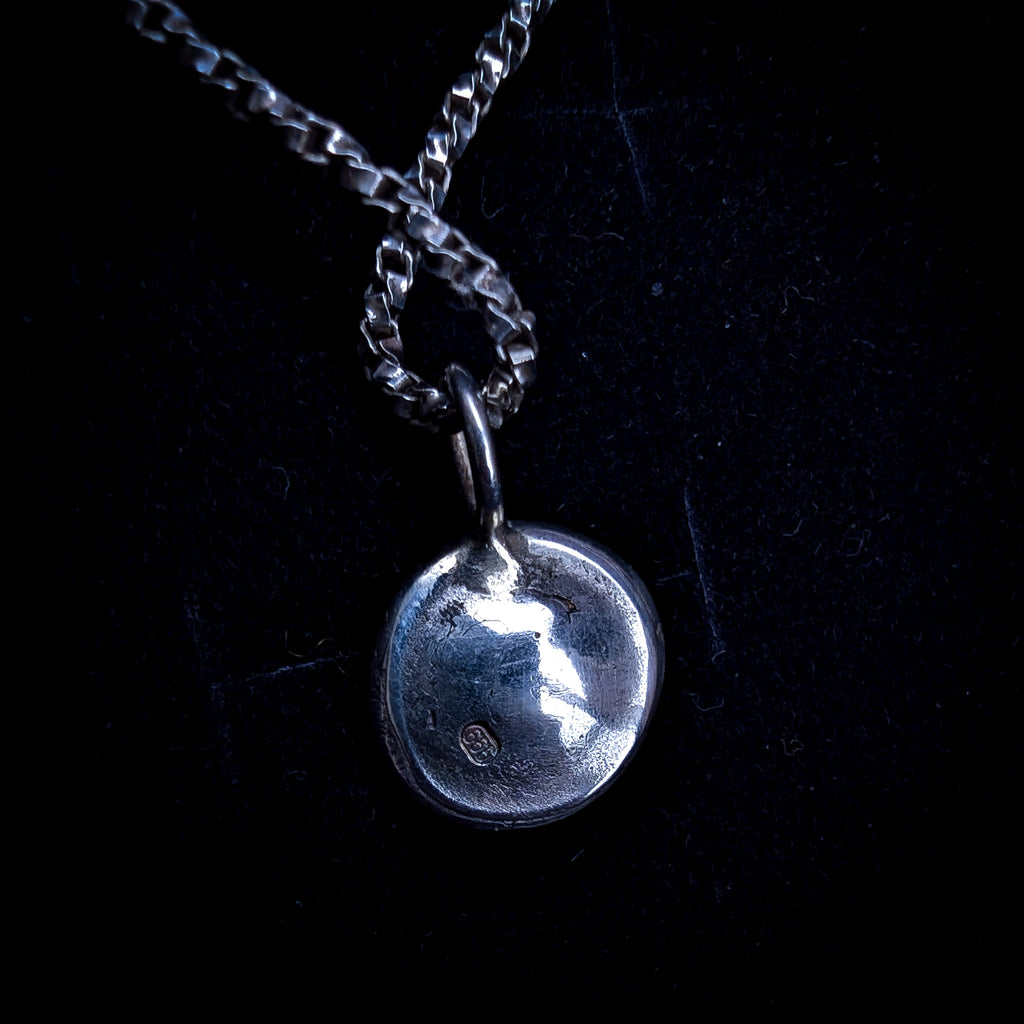 Fine silver spiral ammonite pendant on vintage sterling chain