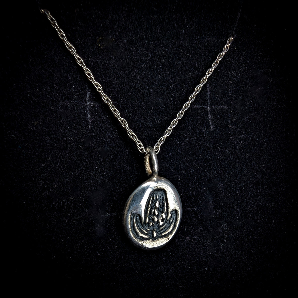 Fine silver banksia pendant on vintage sterling chain