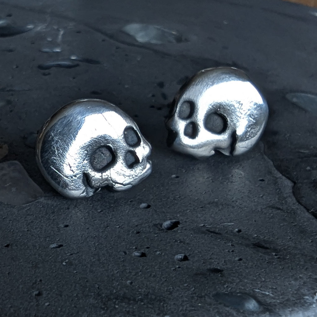 Fine silver skulls - stud earrings